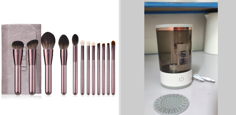 Rosavie Rosavie Electric Makeup Brush Cleaner – Portable USB Charging Device | Automatic Brush Spinner & Dryer Grey and white set3 USB
