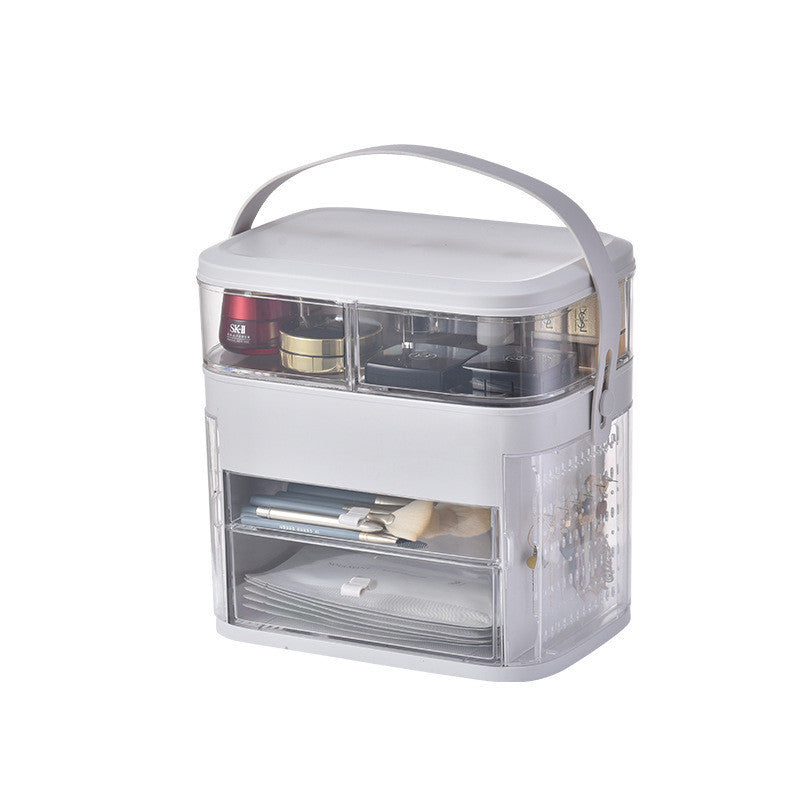 Rosavie Luxury LED Makeup Organizer Box with Mirror & Jewelry Storage – TikTok Viral Cosmetic Storage Case for Skincare, Dressing Table & Tabletop