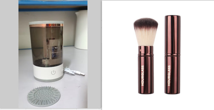 Rosavie Rosavie Electric Makeup Brush Cleaner – Portable USB Charging Device | Automatic Brush Spinner & Dryer Grey and white set USB