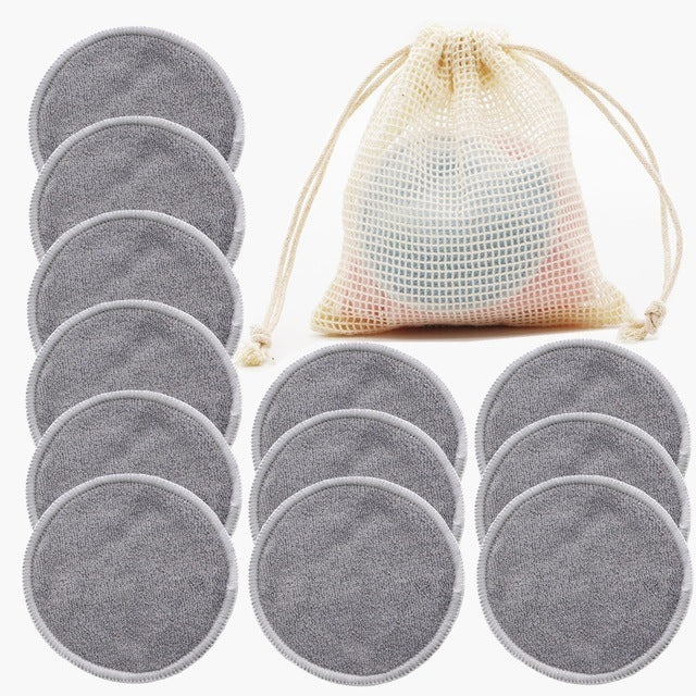 Rosavie 12-Pack Reusable Cotton Makeup Remover Pads – Eco-Friendly, Washable, Soft & Gentle Face Cleansing Rounds with Wash Bag – Zero Waste Skincare Alternative Grey