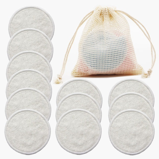 Rosavie 12-Pack Reusable Cotton Makeup Remover Pads – Eco-Friendly, Washable, Soft & Gentle Face Cleansing Rounds with Wash Bag – Zero Waste Skincare Alternative Beige