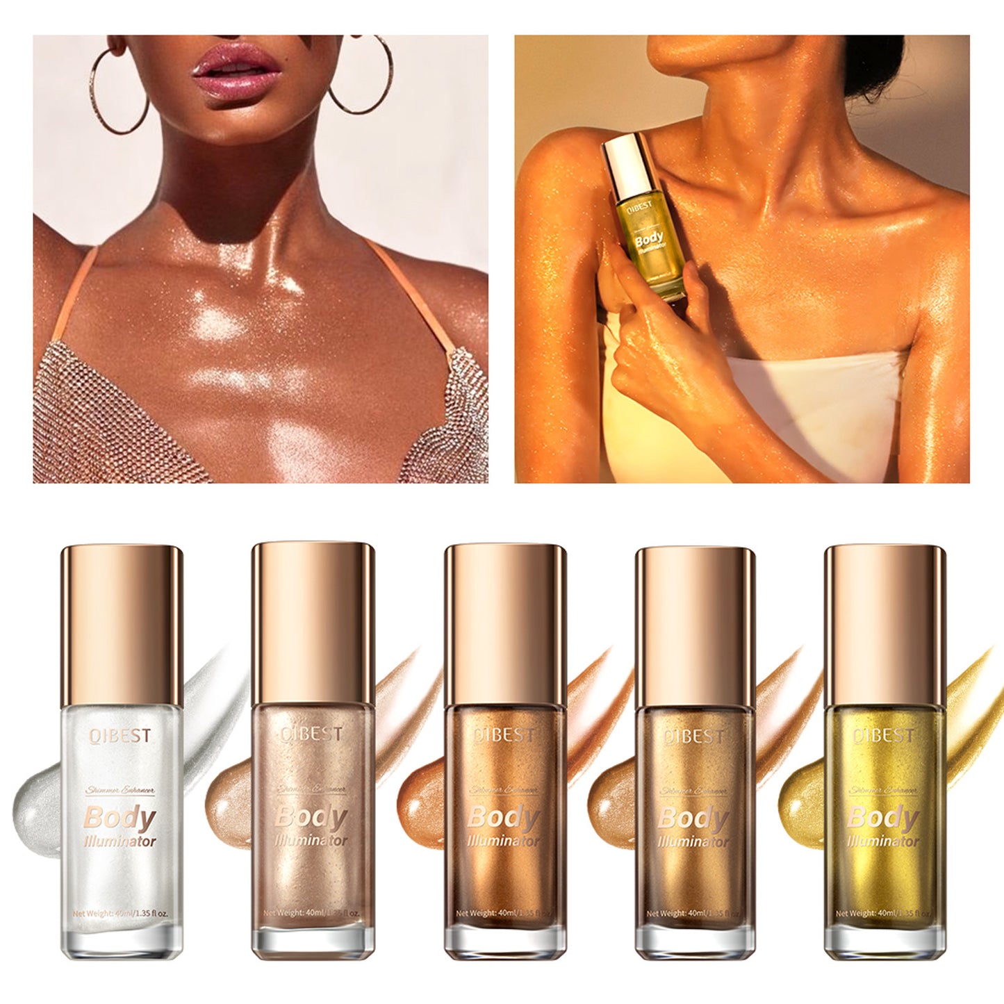 Rosavie Luxury Body Shimmer Oil – Hydrating Glow Highlighter & Eye Brightener with Vitamin E