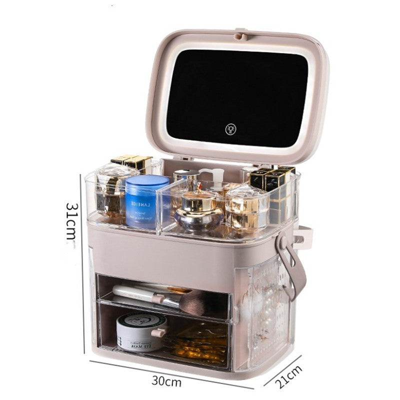 Rosavie Luxury LED Makeup Organizer Box with Mirror & Jewelry Storage – TikTok Viral Cosmetic Storage Case for Skincare, Dressing Table & Tabletop