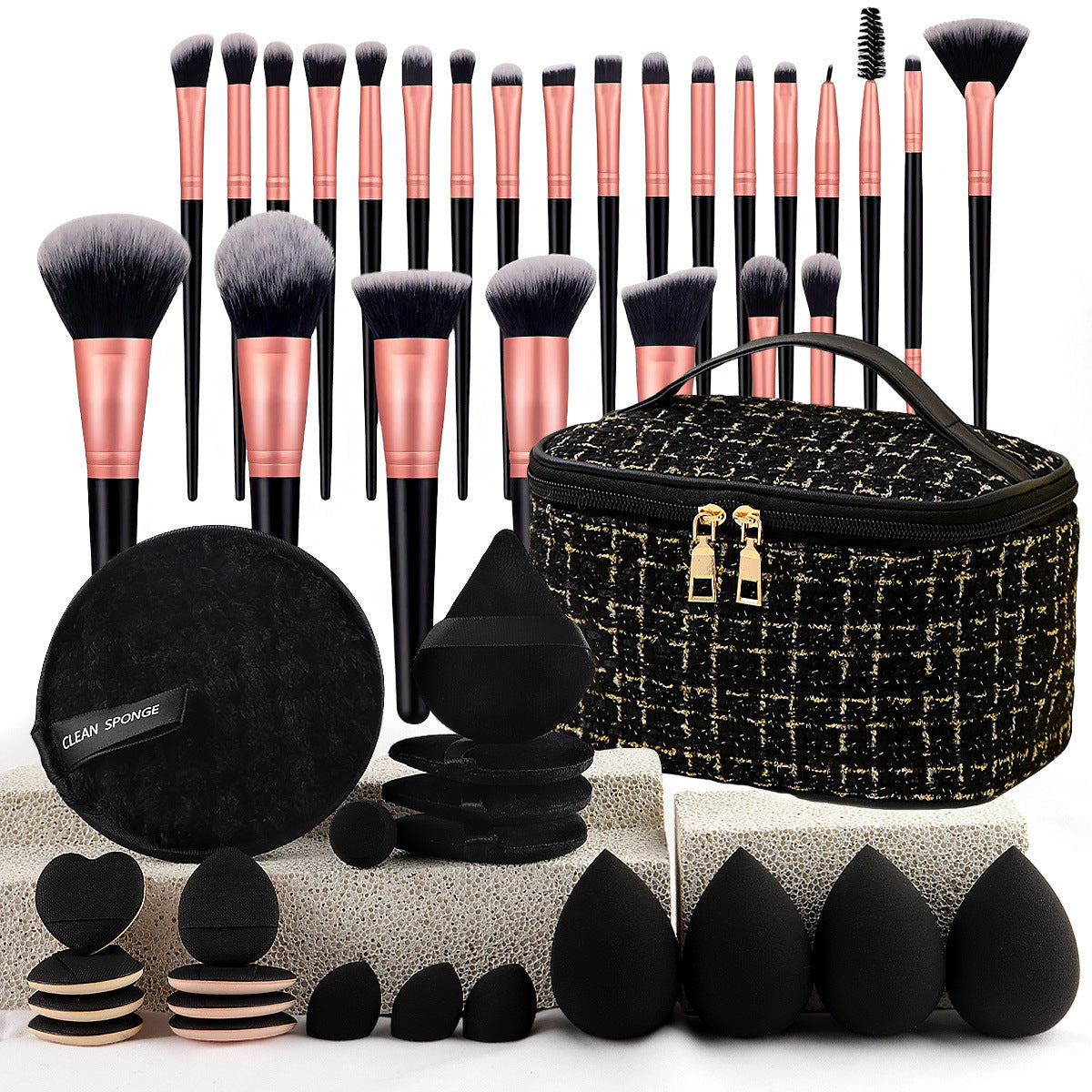 Rosavie 47-Piece Professional Makeup Brush & Beauty Tools Set with Cosmetic Bag Black