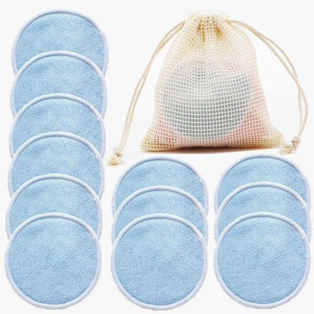 Rosavie 12-Pack Reusable Cotton Makeup Remover Pads – Eco-Friendly, Washable, Soft & Gentle Face Cleansing Rounds with Wash Bag – Zero Waste Skincare Alternative Blue