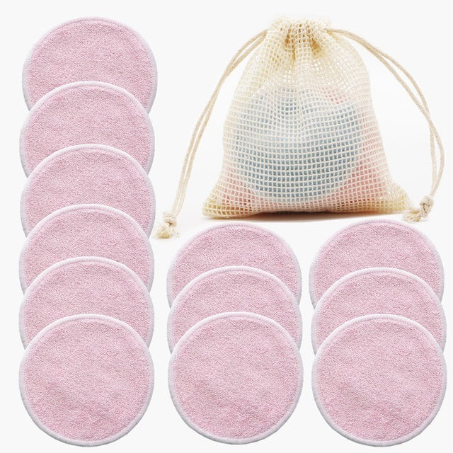 Rosavie 12-Pack Reusable Cotton Makeup Remover Pads – Eco-Friendly, Washable, Soft & Gentle Face Cleansing Rounds with Wash Bag – Zero Waste Skincare Alternative Pink