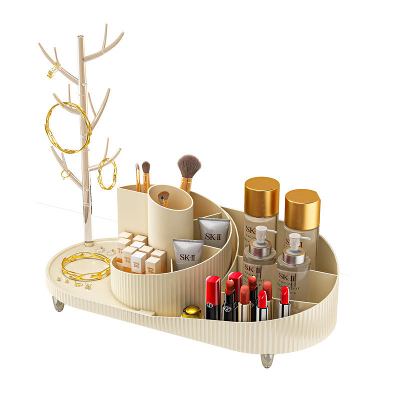 Rosavie Rotating Makeup Organizer with Jewelry Storage – Large Capacity 360° Spinning Cosmetic Display Case