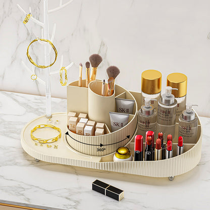 Rosavie Rotating Makeup Organizer with Jewelry Storage – Large Capacity 360° Spinning Cosmetic Display Case White L