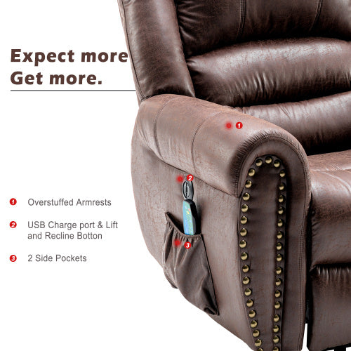 Rosavie Rosavie™ Large Power Lift Recliner Chair with Massage & Heat – Heavy Duty Electric Faux Leather Chair for Elderly & Big People, USB Charging & Side Pockets