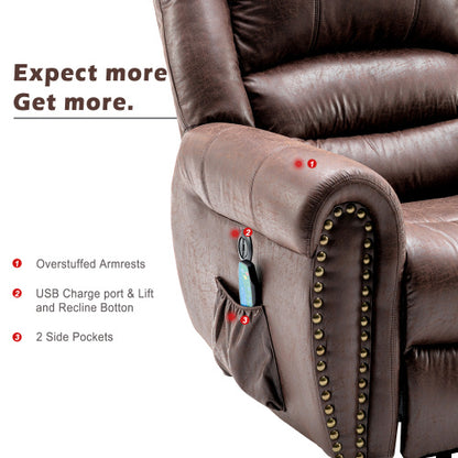 Rosavie Rosavie™ Large Power Lift Recliner Chair with Massage & Heat – Heavy Duty Electric Faux Leather Chair for Elderly & Big People, USB Charging & Side Pockets