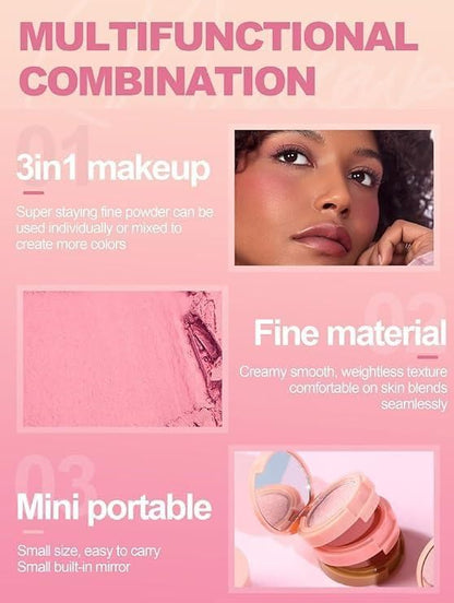 3-in-1 Face Blusher + Highlighter | Mini Travel-Friendly Palette