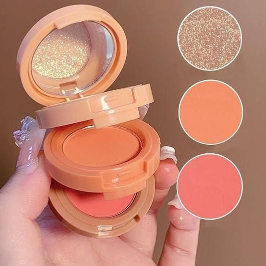 3-in-1 Face Blusher + Highlighter | Mini Travel-Friendly Palette