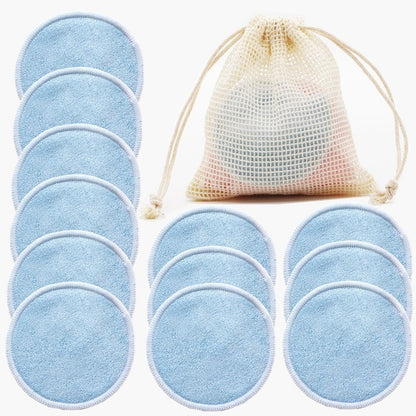 Rosavie 12-Pack Reusable Cotton Makeup Remover Pads – Eco-Friendly, Washable, Soft & Gentle Face Cleansing Rounds with Wash Bag – Zero Waste Skincare Alternative Blue